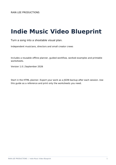 Indie Music Video Blueprint guide cover